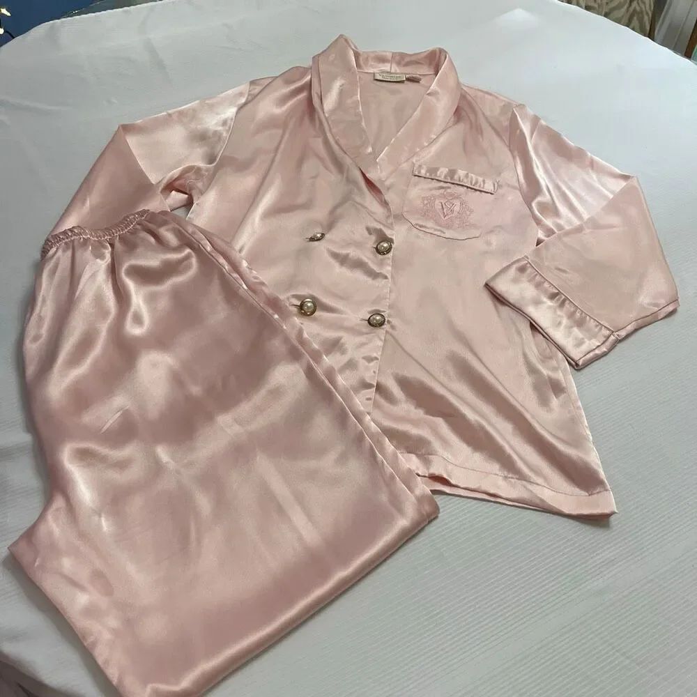 Victoria’s Secret Gold Label VTG Blush Pink Silky Pajamas 2 Pc Set Size Medium
